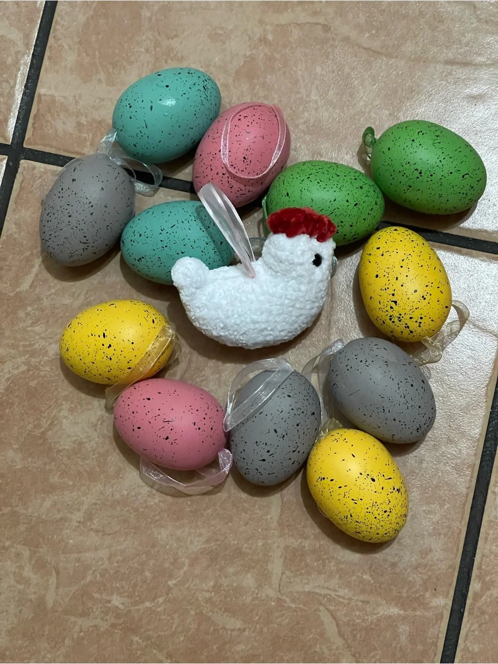 Handmade Plush Crochet Chicken Speckled Pastel Easter Egg Christmas Ornaments